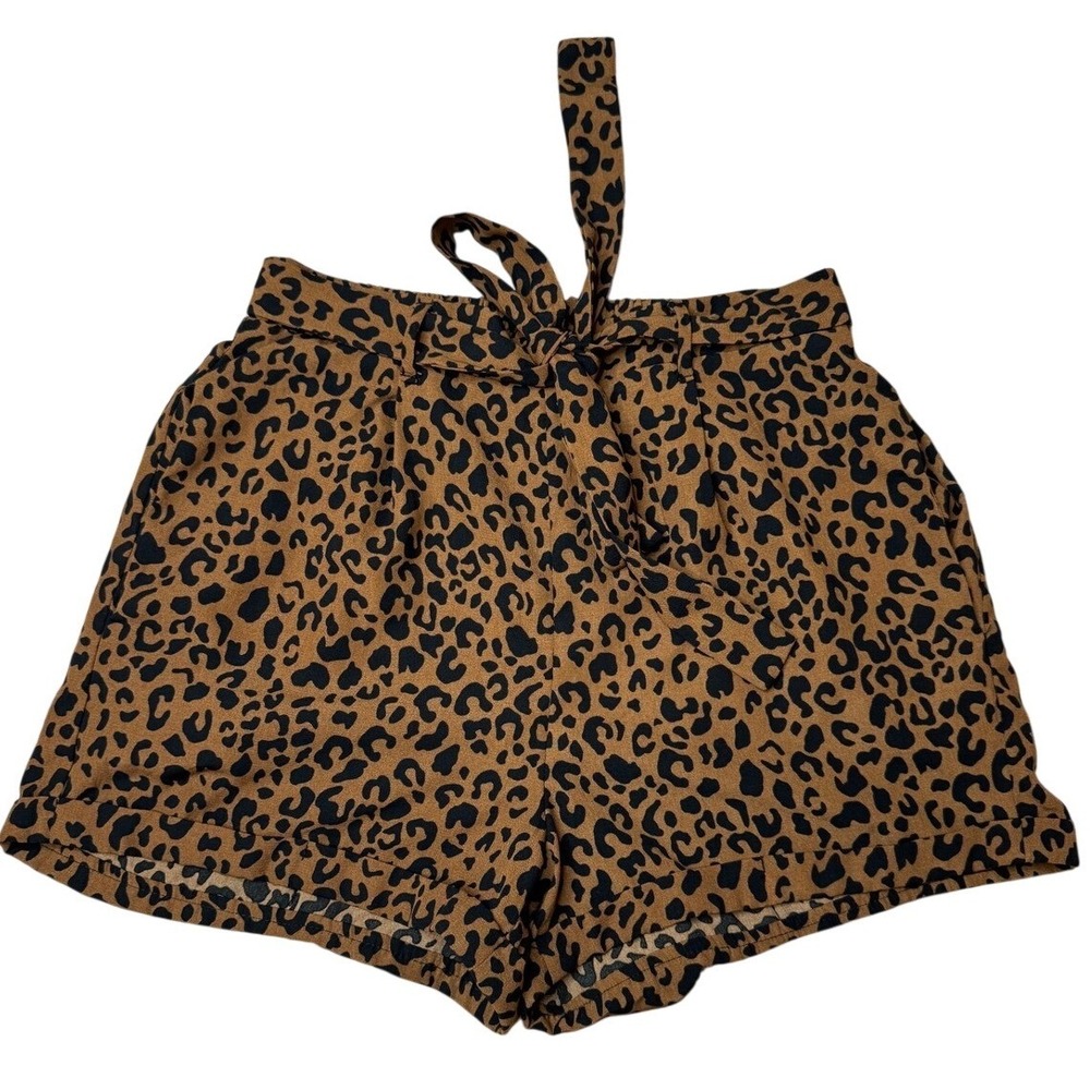 Sienna Sky Womens Leopard Print High Waisted Tie Front Shorts Brown Black Small - Picture 5 of 8